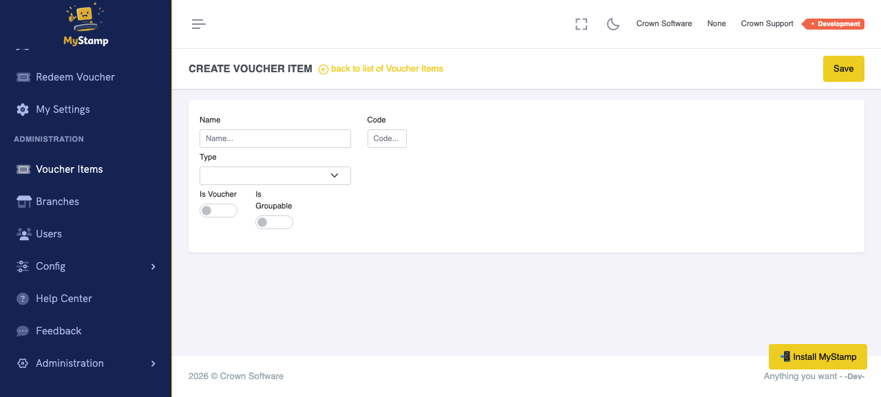 Voucher Item Type dropdown